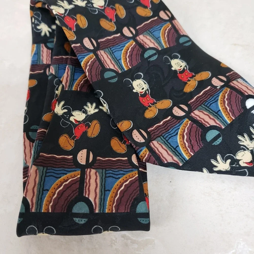 Vintage Mickey Mouse Tie Black Brown Made In USA Workwear Collectable Disney